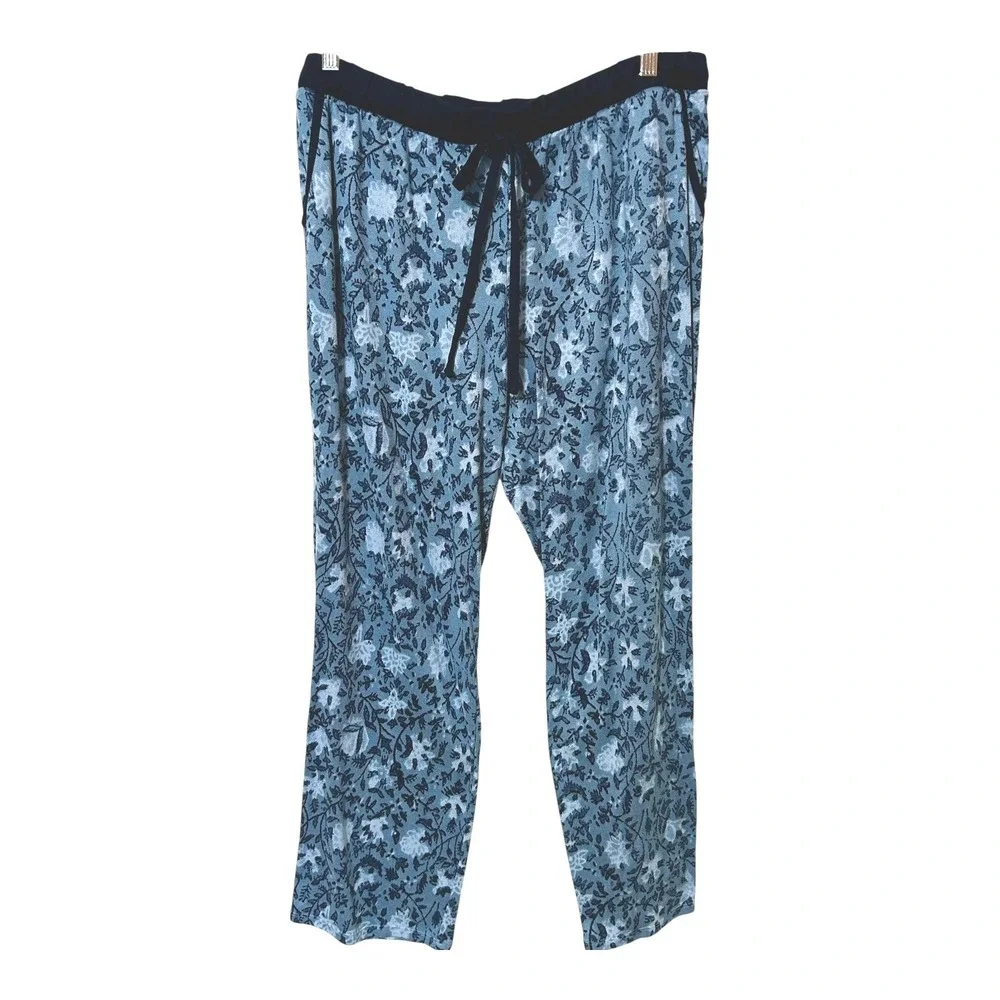 Lucky Brand Women's Floral Pajamas Sleepwear XL Blue Stretch Pockets Soft Cozy